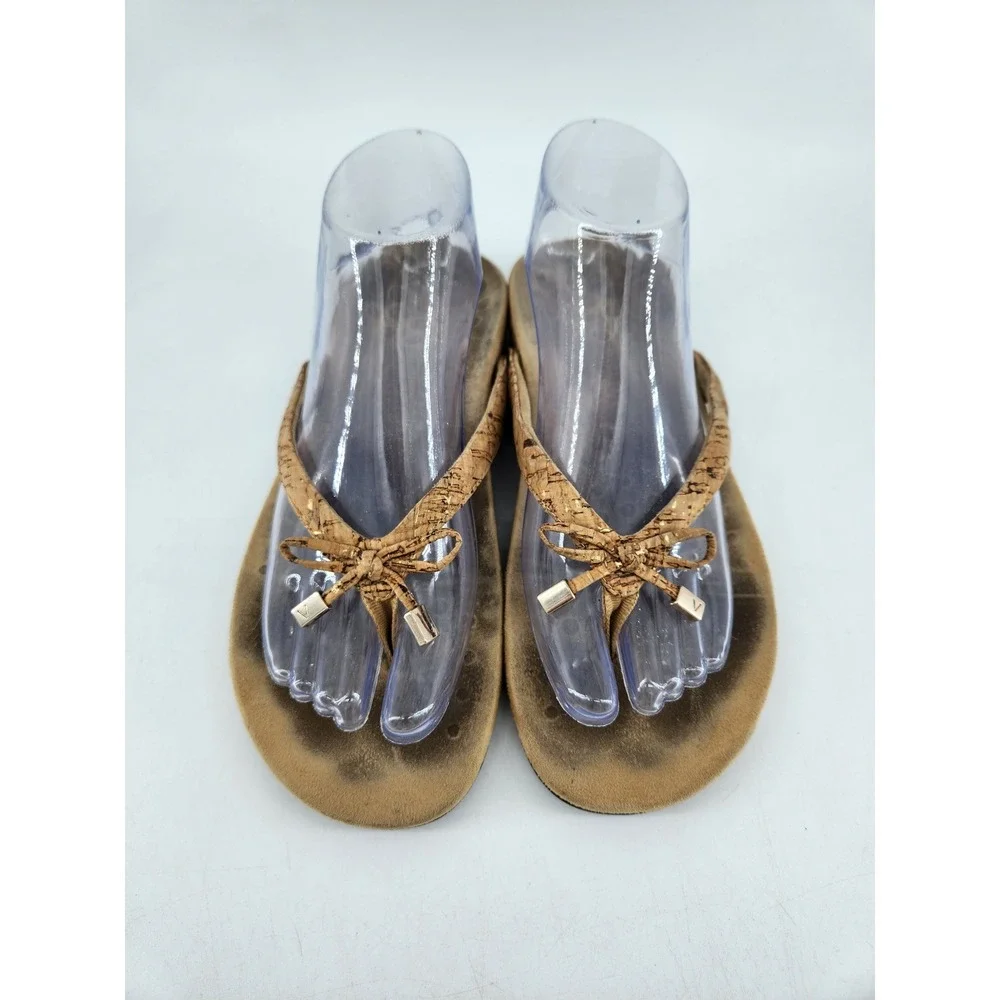 Vionic Bella II Thong Sandals Womens 10 Tan Cork‎ Orthotic Bow Flip Flops